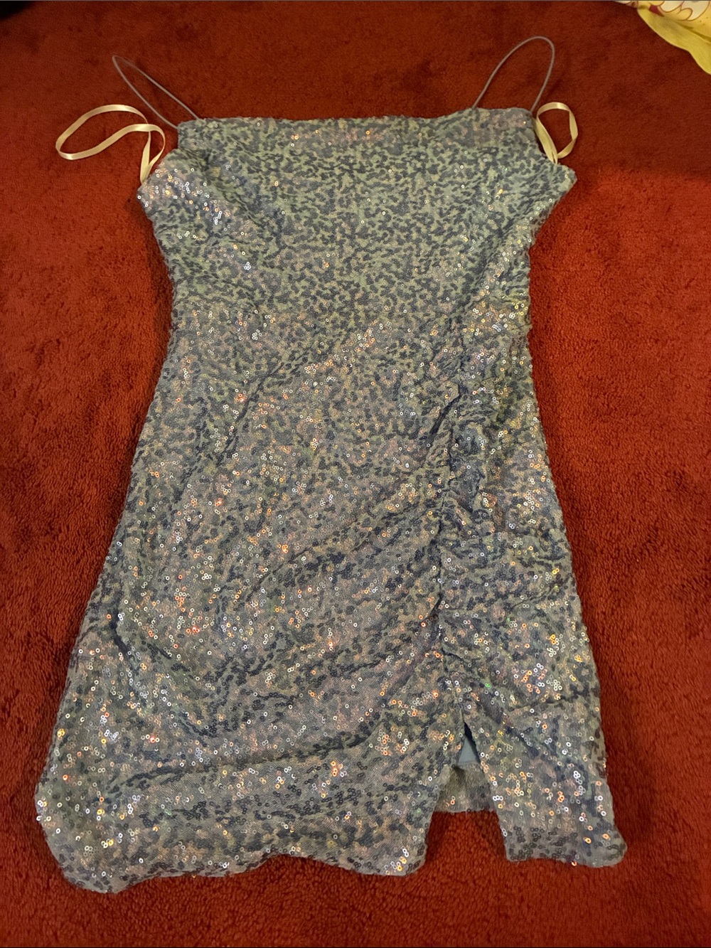 Windsor Blue Sequin Spaghetti Strap Party Dress